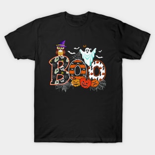 vintage Boo Creepy Owl Pumpkin Ghost Funny Halloween Costume T-Shirt